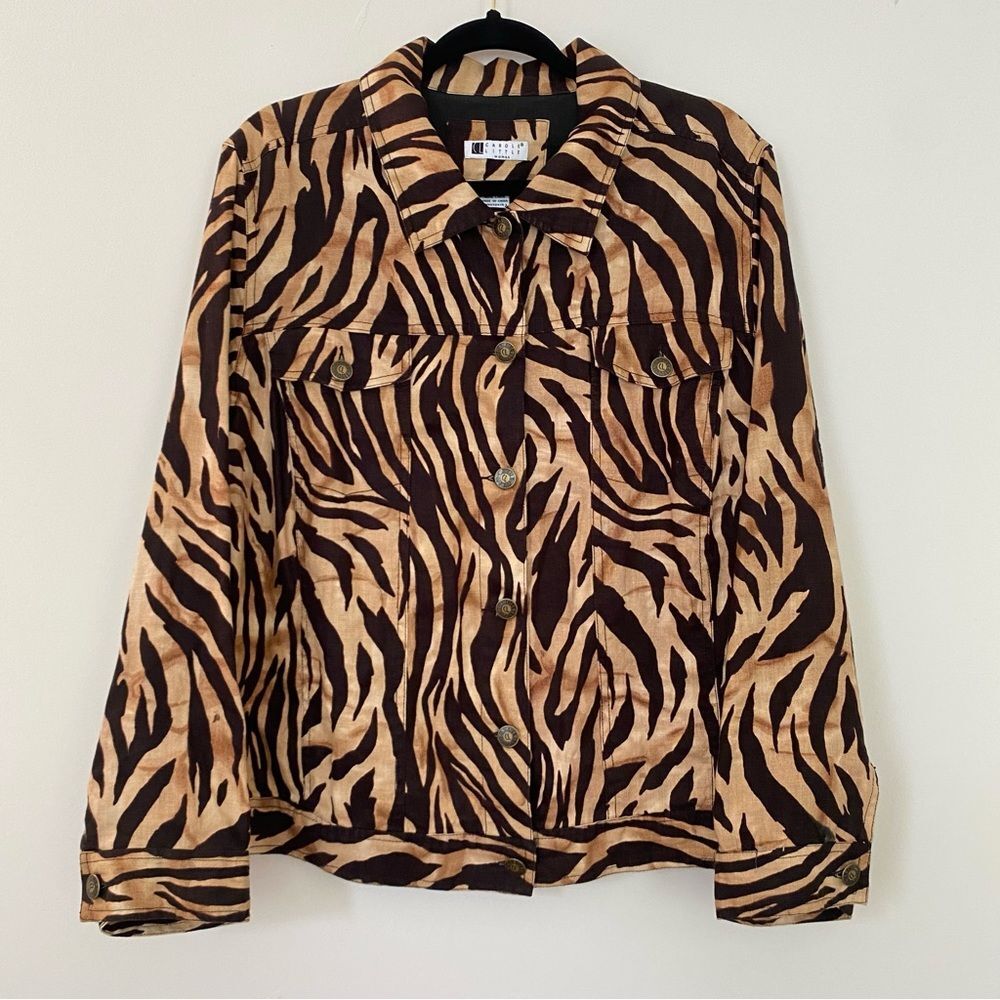 Carole Little Plus Size Tiger Print Linen Jacket - 3x Classic Summer Lightweight